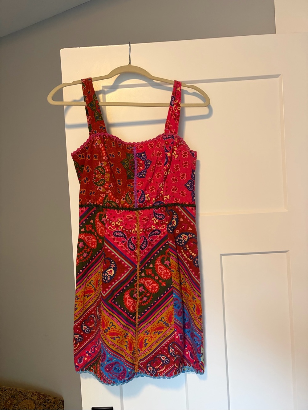 FARM Rio Red Multicolor Patchwork Mini Dress